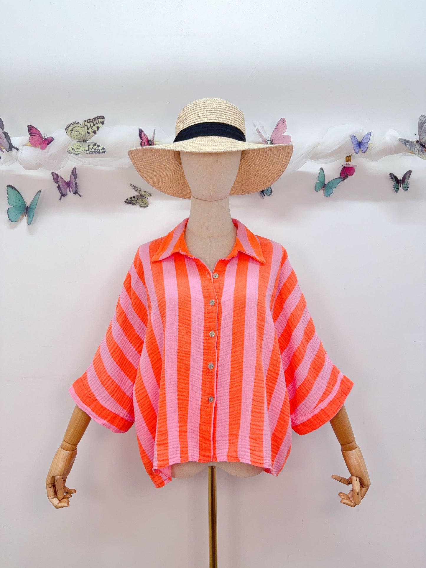 Musselin Bluse Kurzarm Streifen