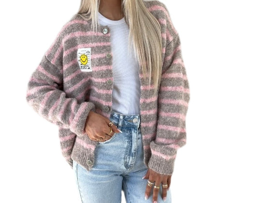 Smiley Patch Cardigan Streifen