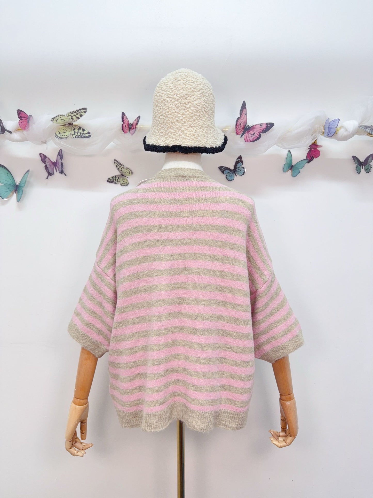 Strickpullover Kurzarm Streifen
