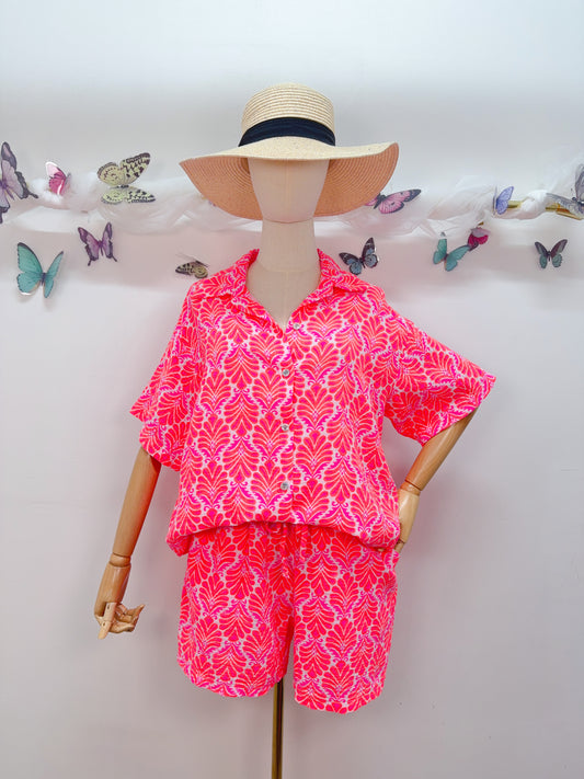 Musselin Zweiteiler Set Bluse Shorts