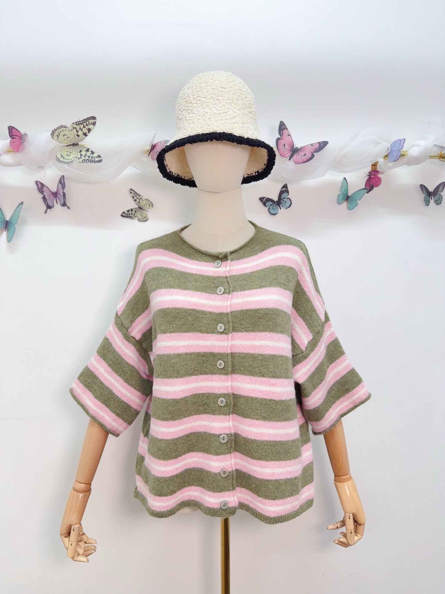 Strickpullover Kurzarm Gestreift