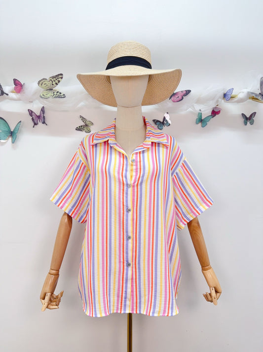 Zweiteiler Set Bluse Shorts Streifen