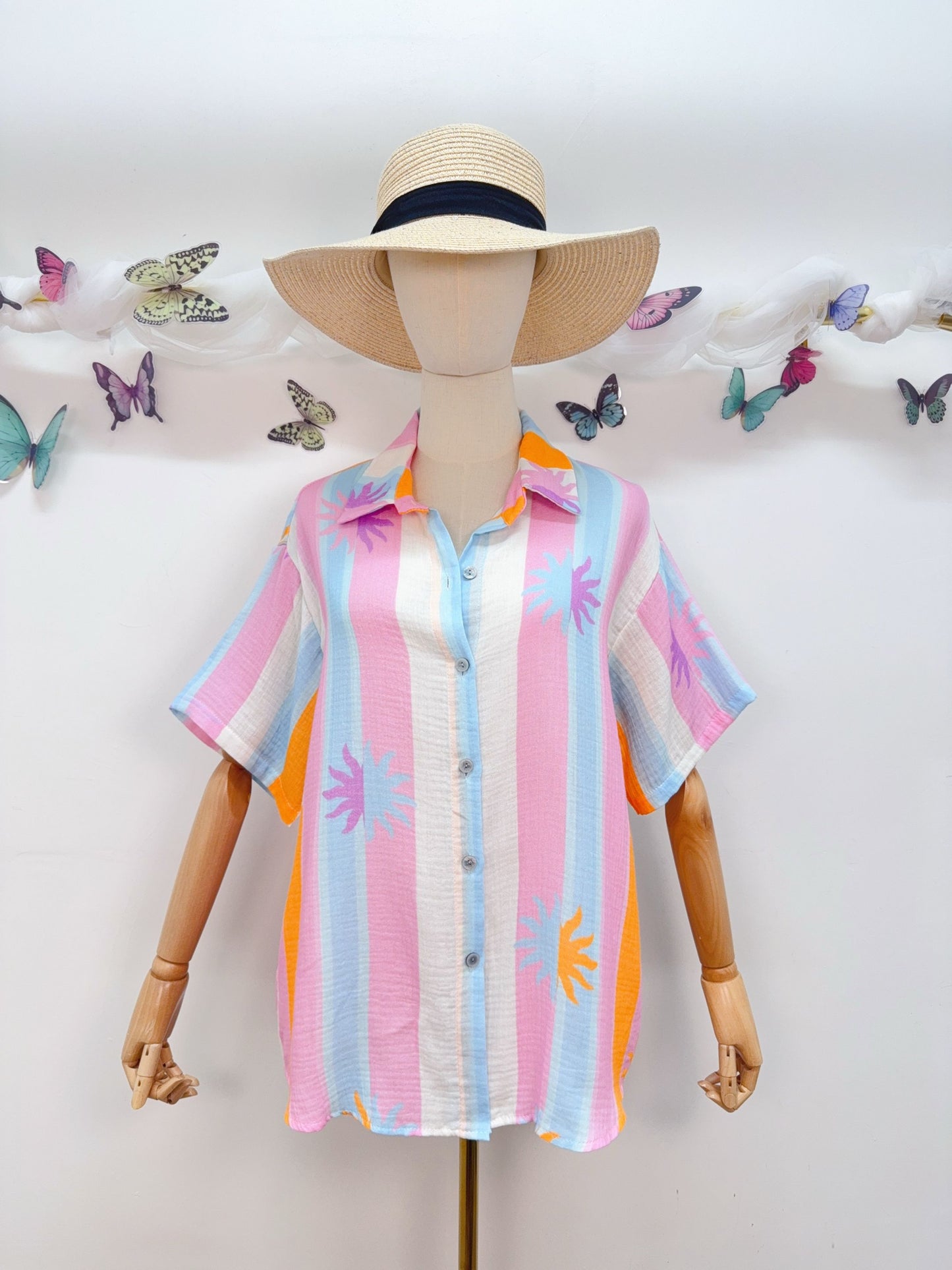 Musselin Bluse Streifen Pastell