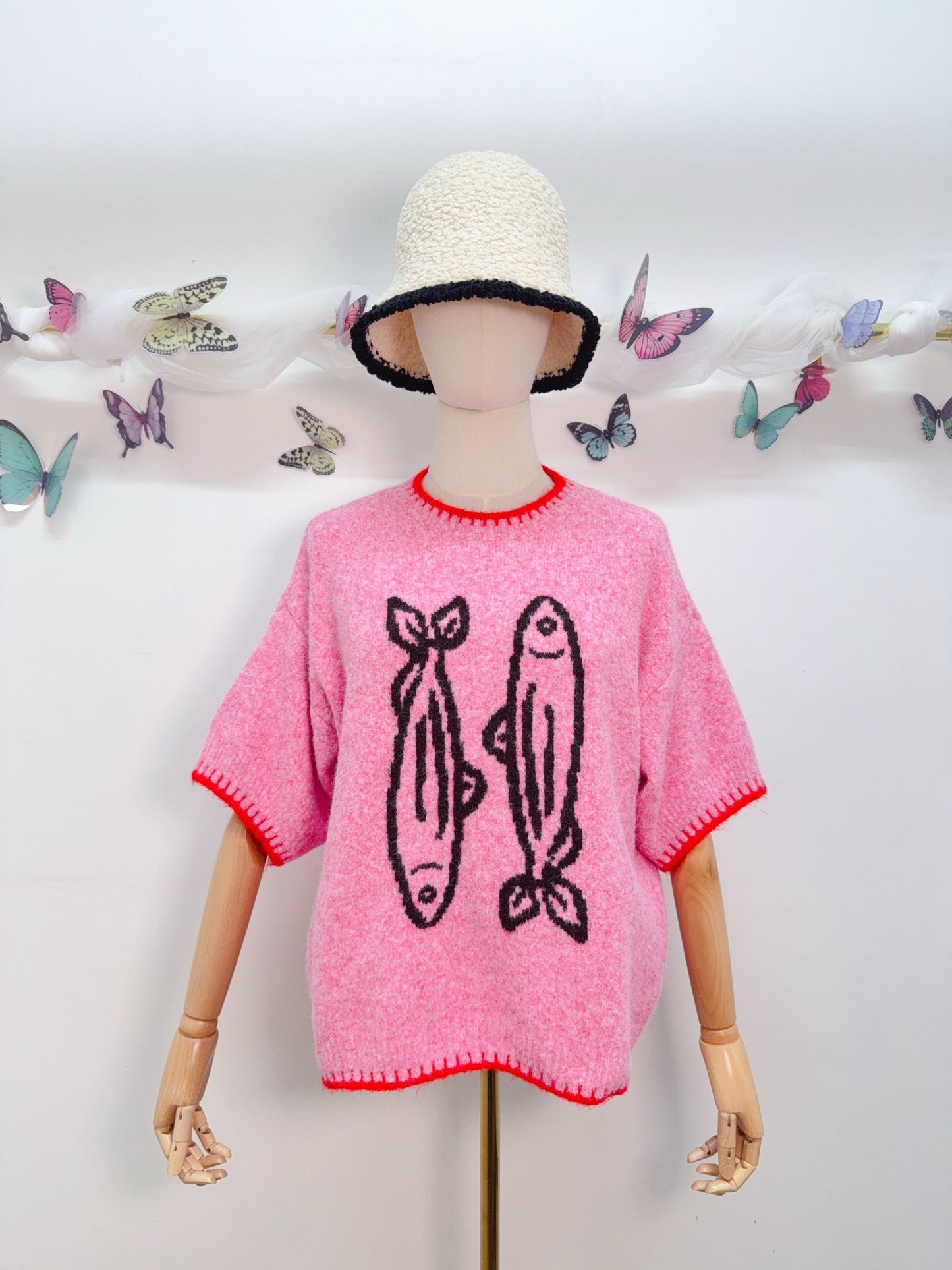 Strickpullover Kurzarm Sardine