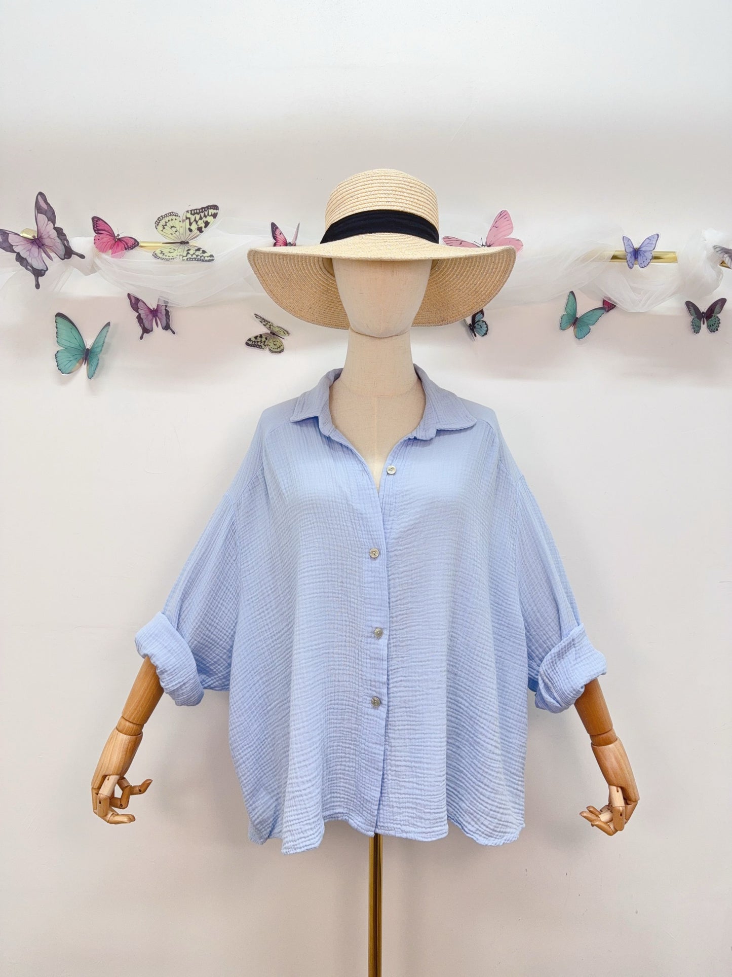 Musselin Bluse Uni Lang