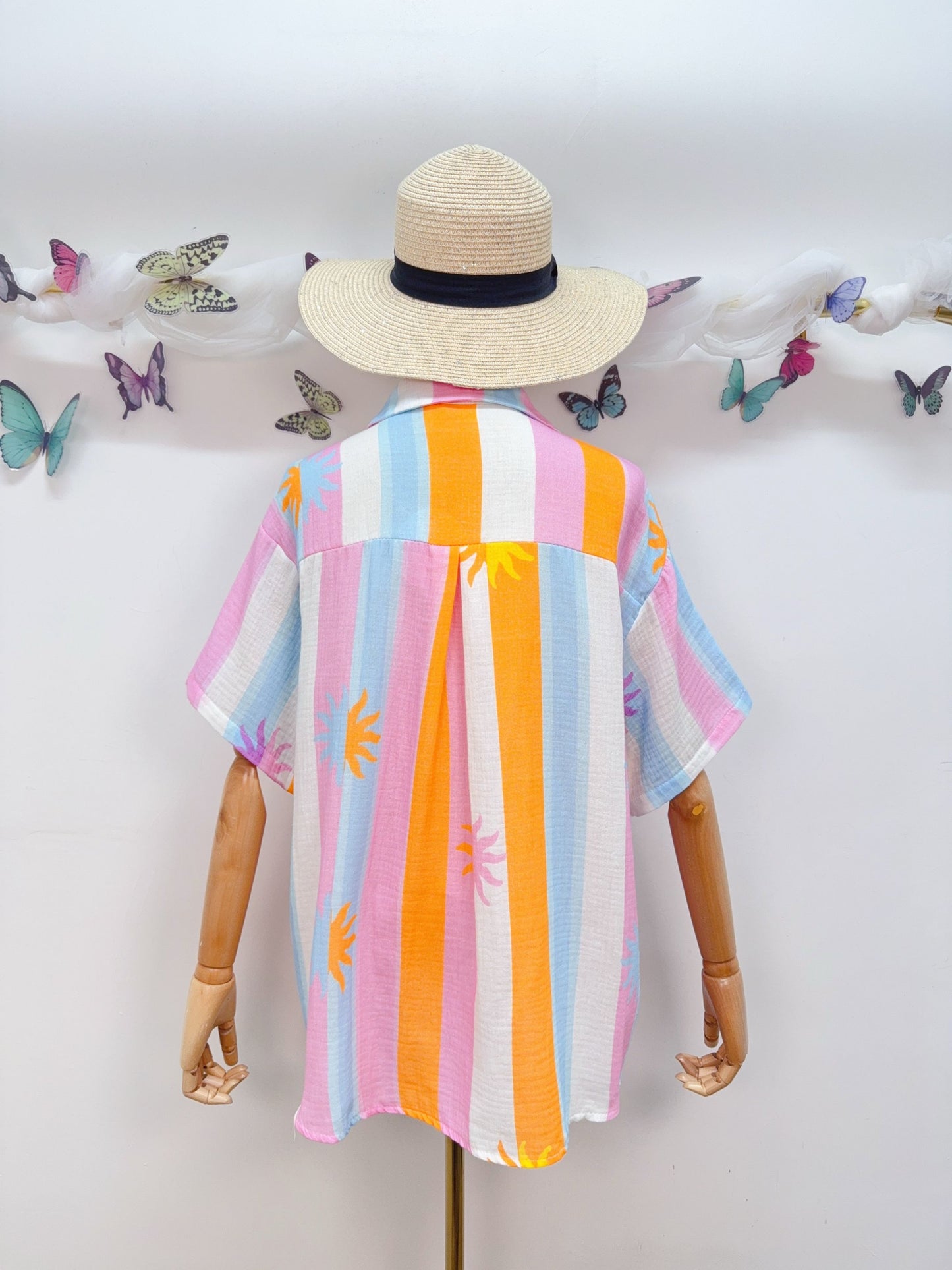 Musselin Bluse Streifen Pastell