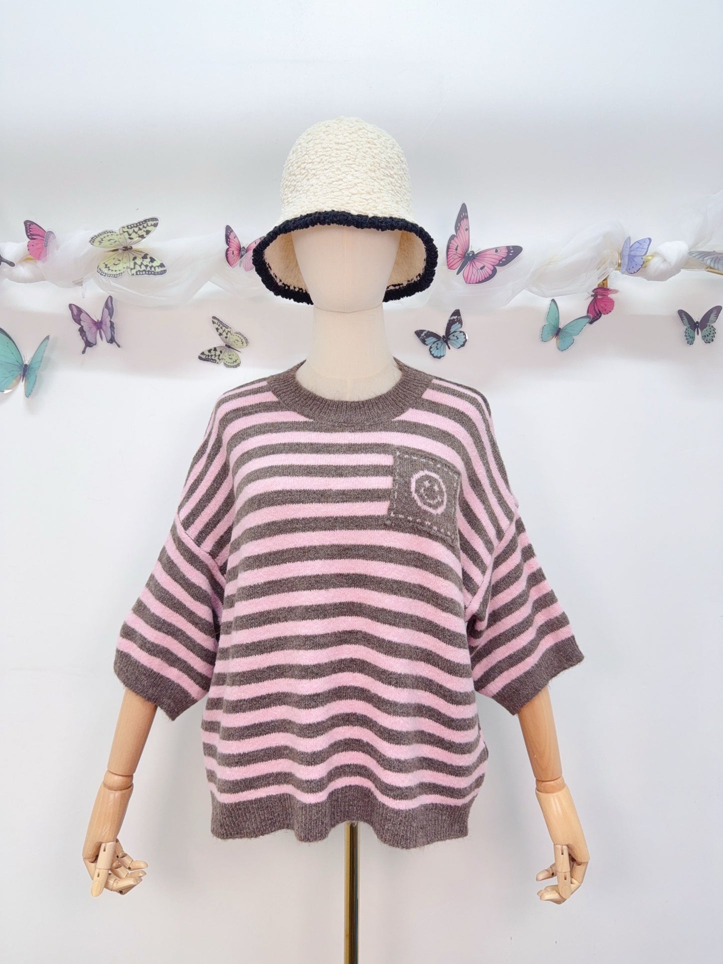 Strickpullover Kurzarm Streifen