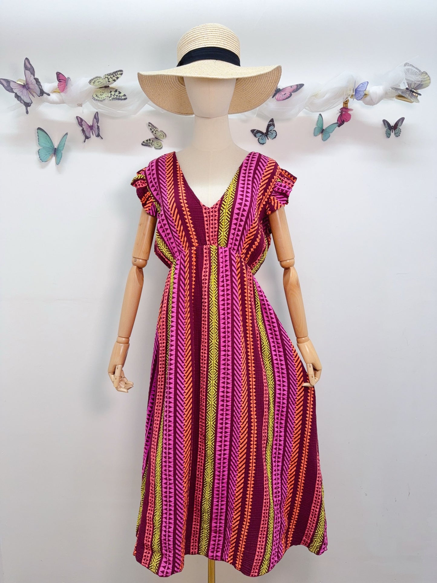 Musselin Kleid Kurzarm Streifen