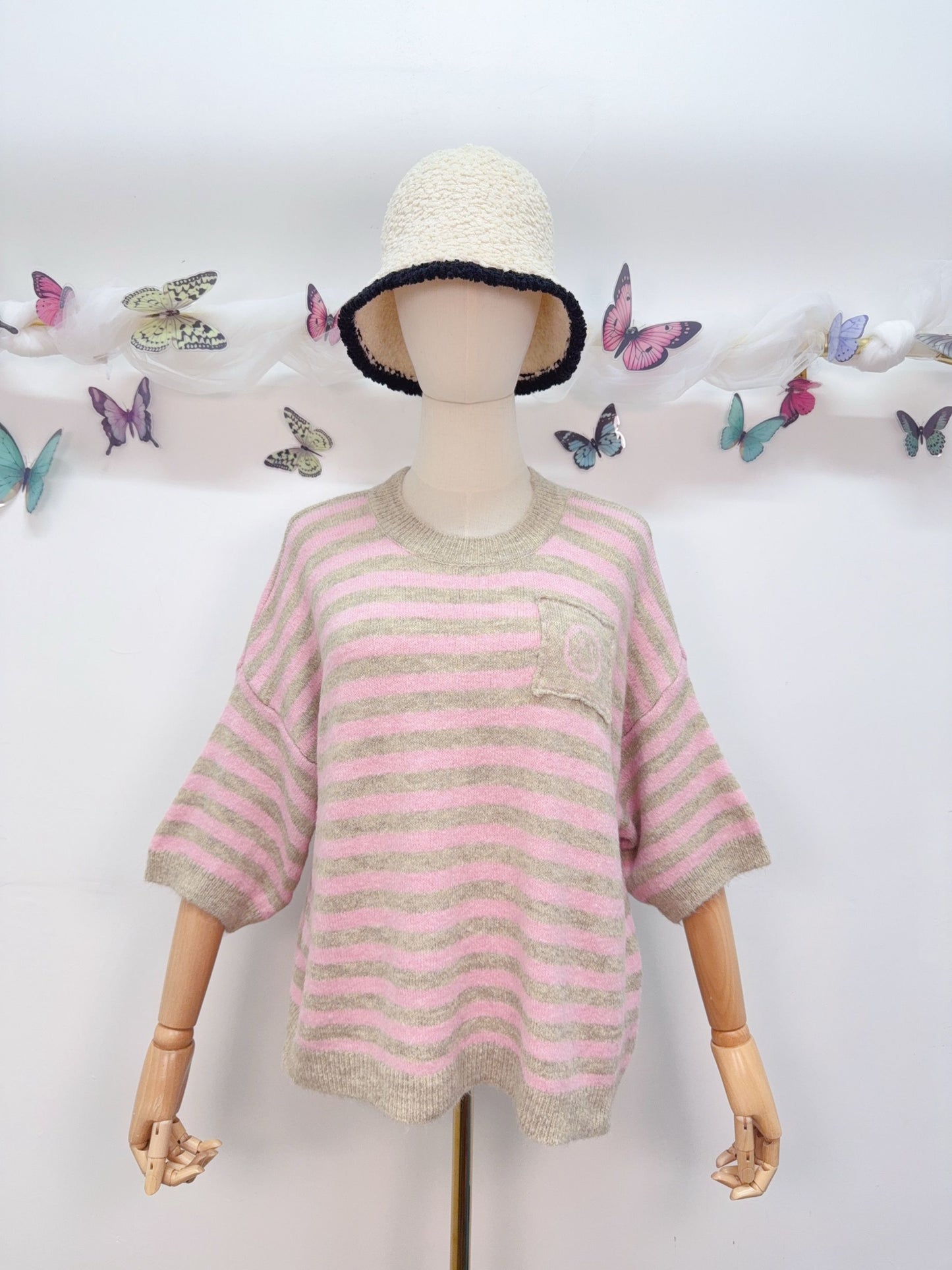 Strickpullover Kurzarm Streifen