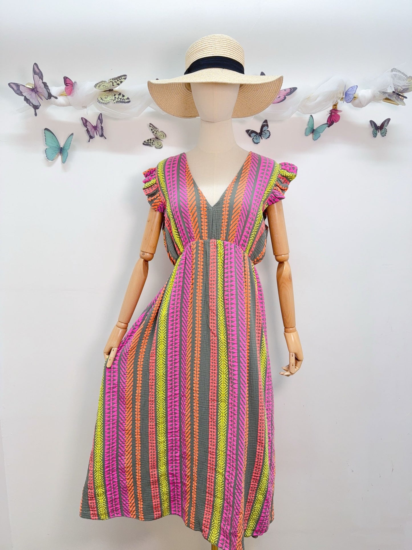 Musselin Kleid Kurzarm Streifen