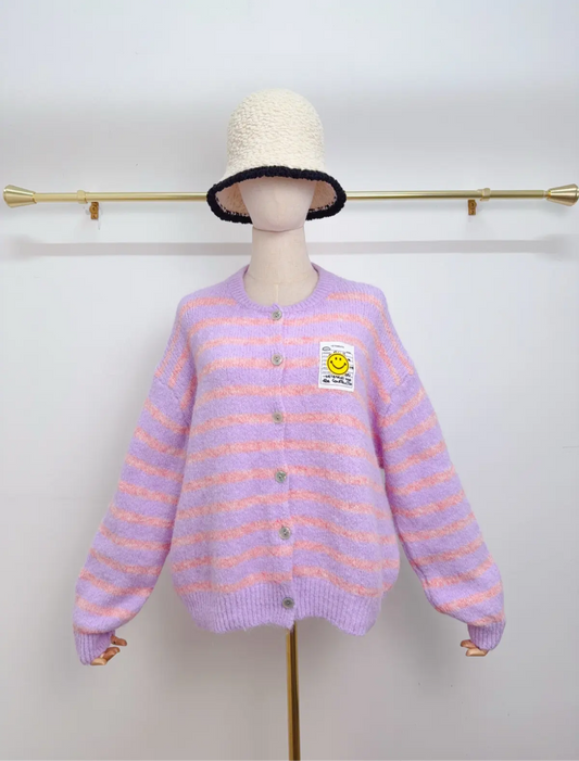 Smiley Patch Cardigan Streifen