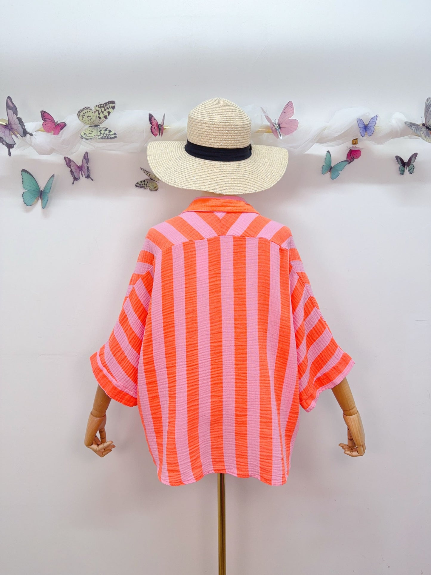 Musselin Bluse Kurzarm Streifen