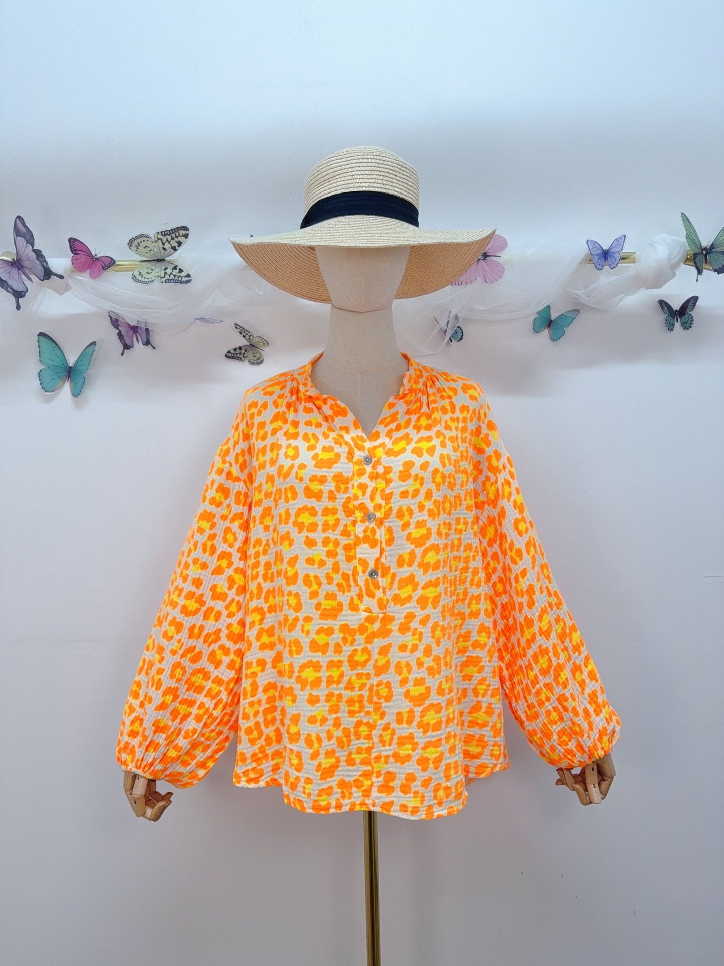 Leo Musselin Bluse Stehkragen
