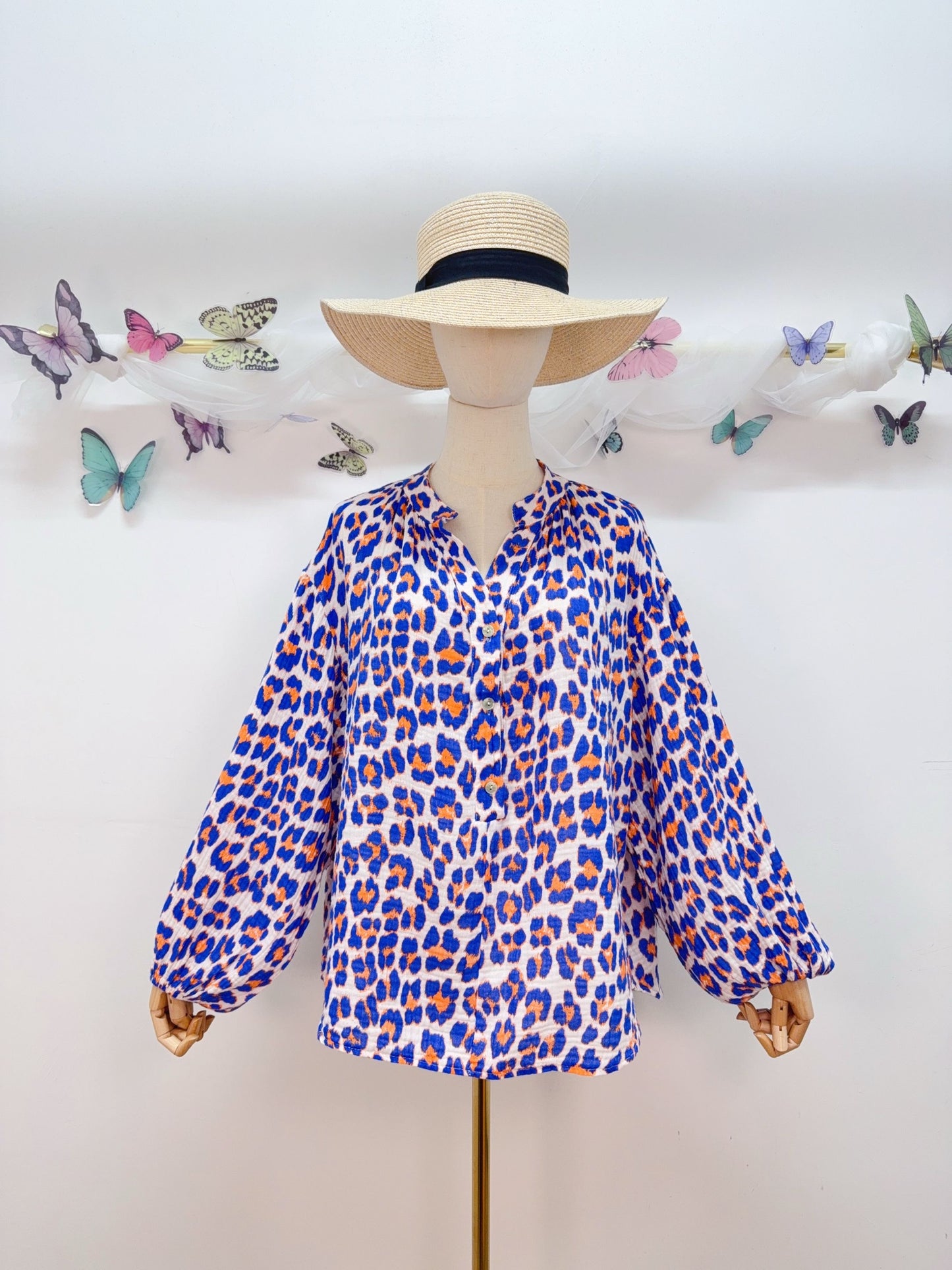 Leo Musselin Bluse Stehkragen