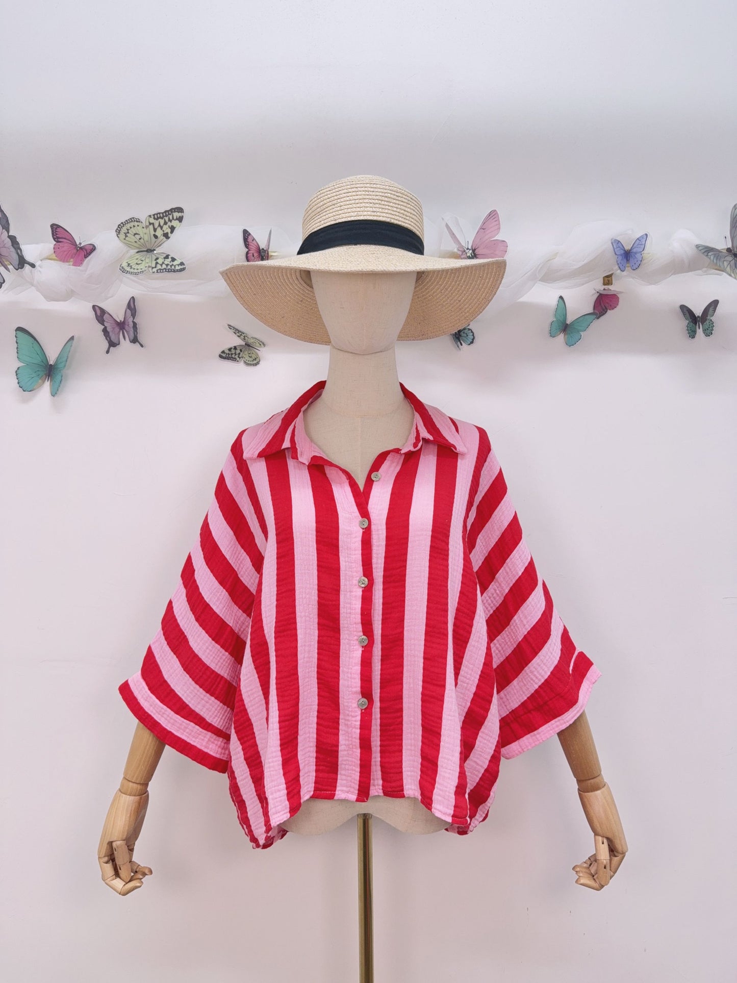 Musselin Bluse Kurzarm Streifen