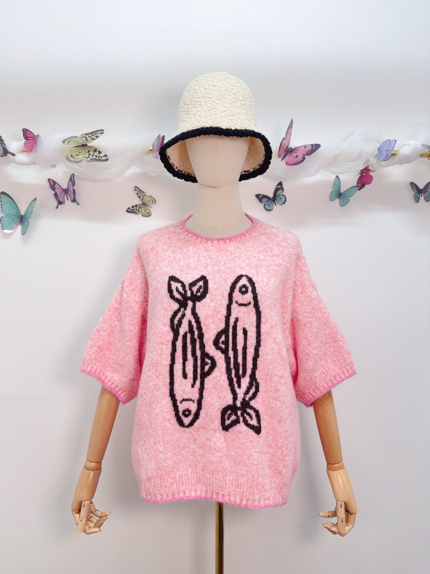 Strickpullover Kurzarm Sardine