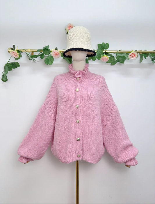 Rüschen Cardigan Goldknöpfe