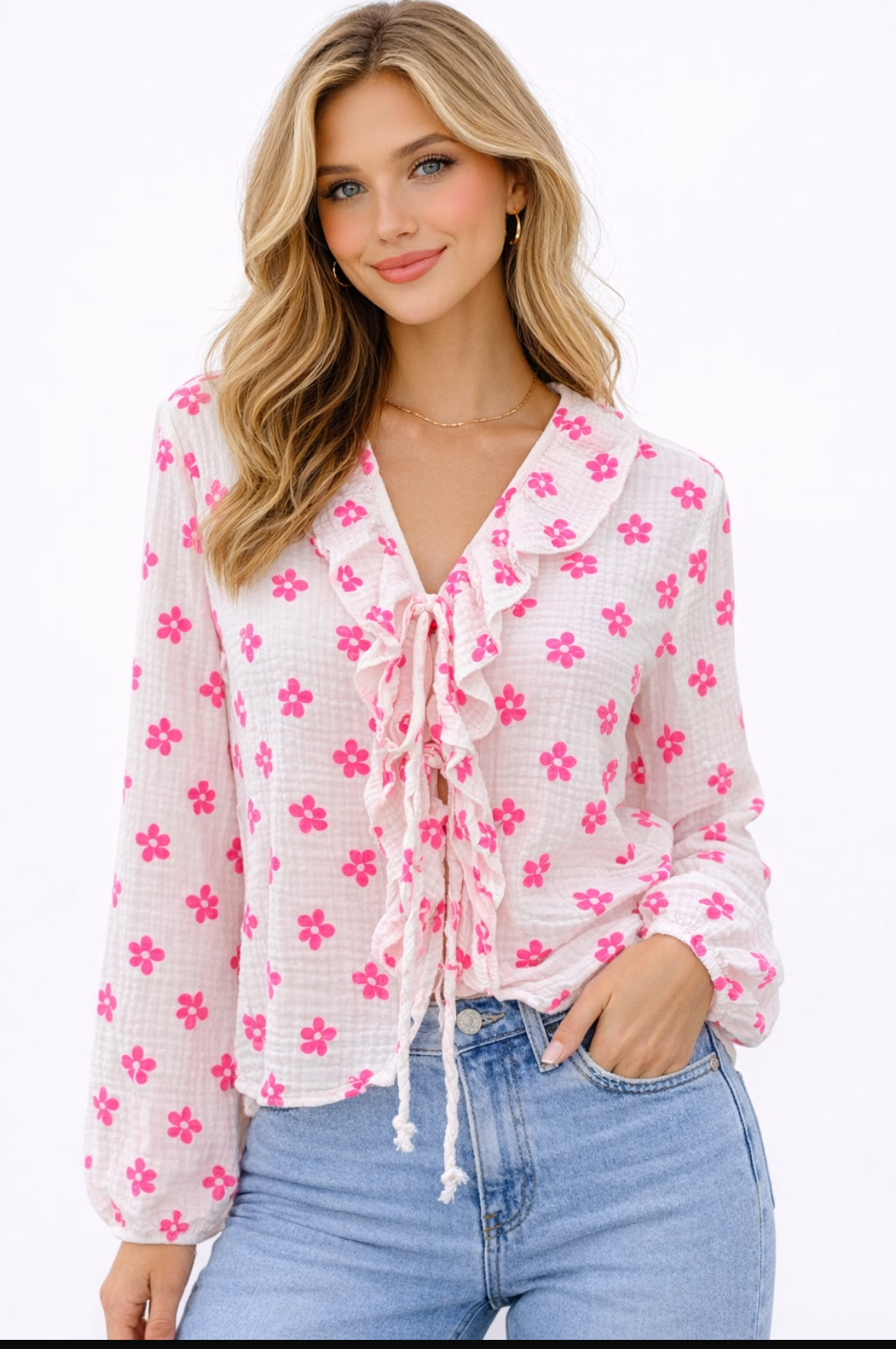 Musselin Bluse Pinke Blümchen
