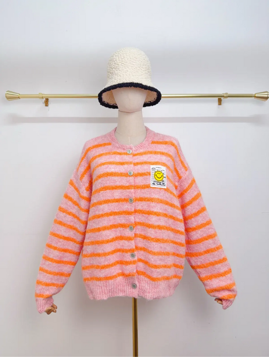 Smiley Patch Cardigan Streifen