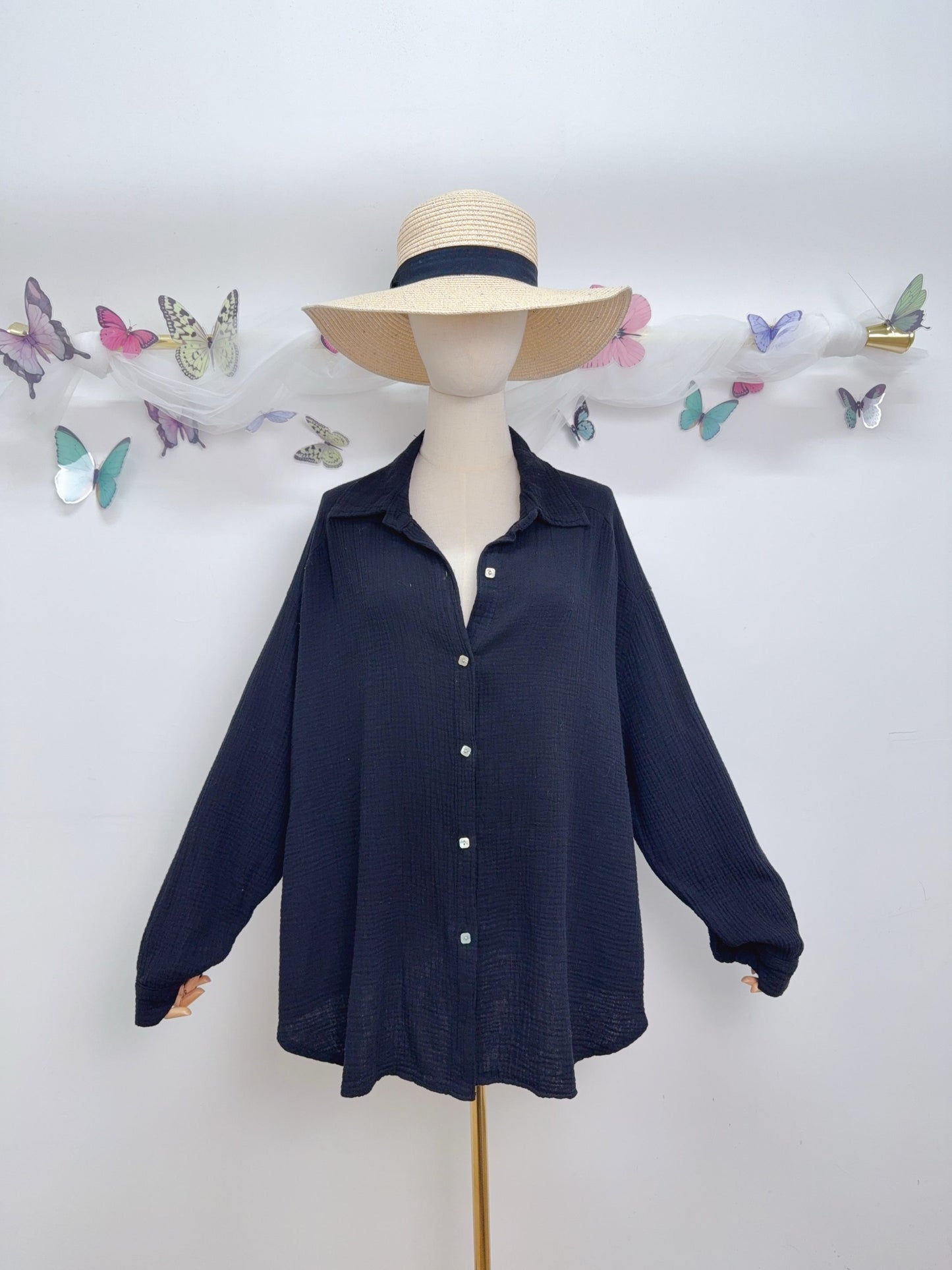 Musselin Bluse Uni Lang