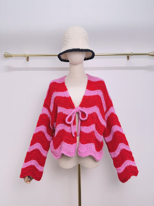 Strick Cardigan Wellen Schleifchen