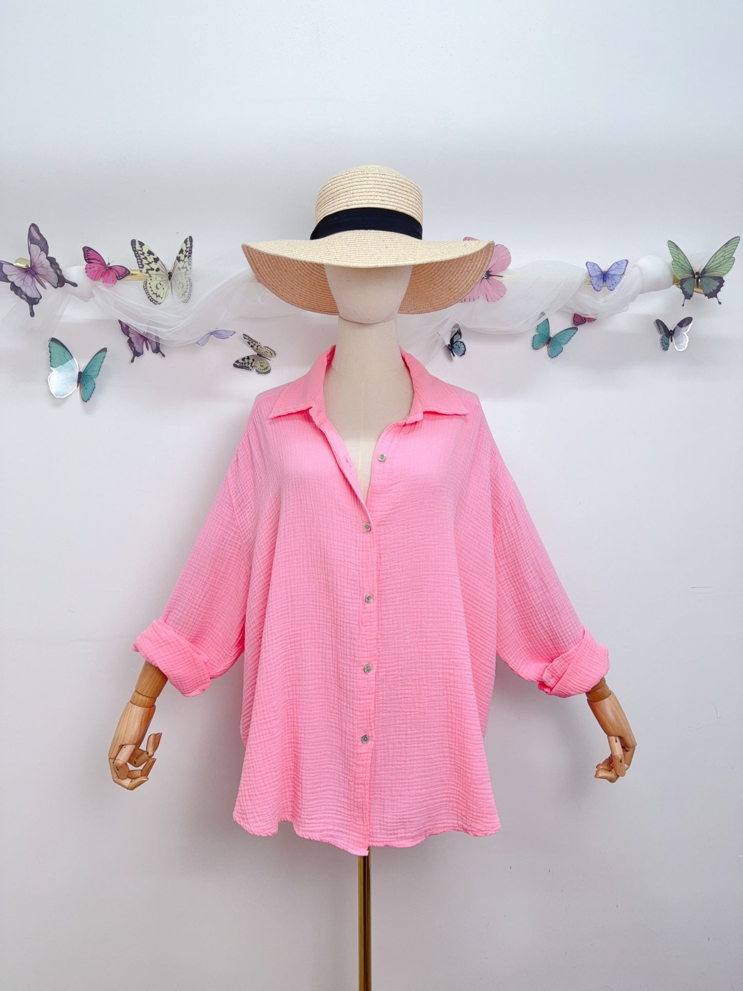 Musselin Bluse Uni Lang