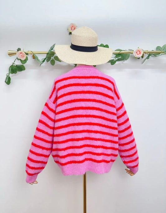 Smiley Patch Cardigan Streifen