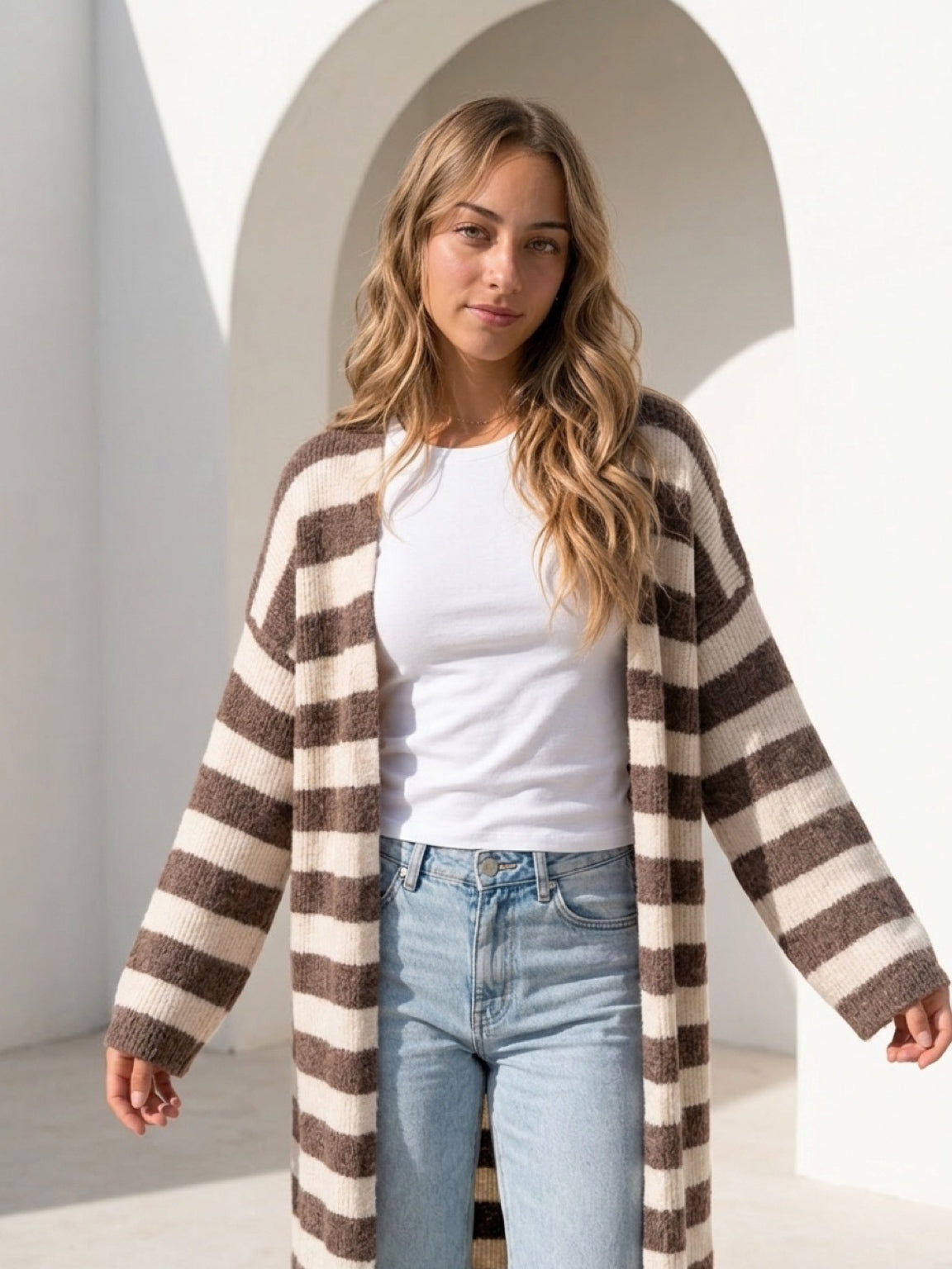 Cardigan Lang Gestreift