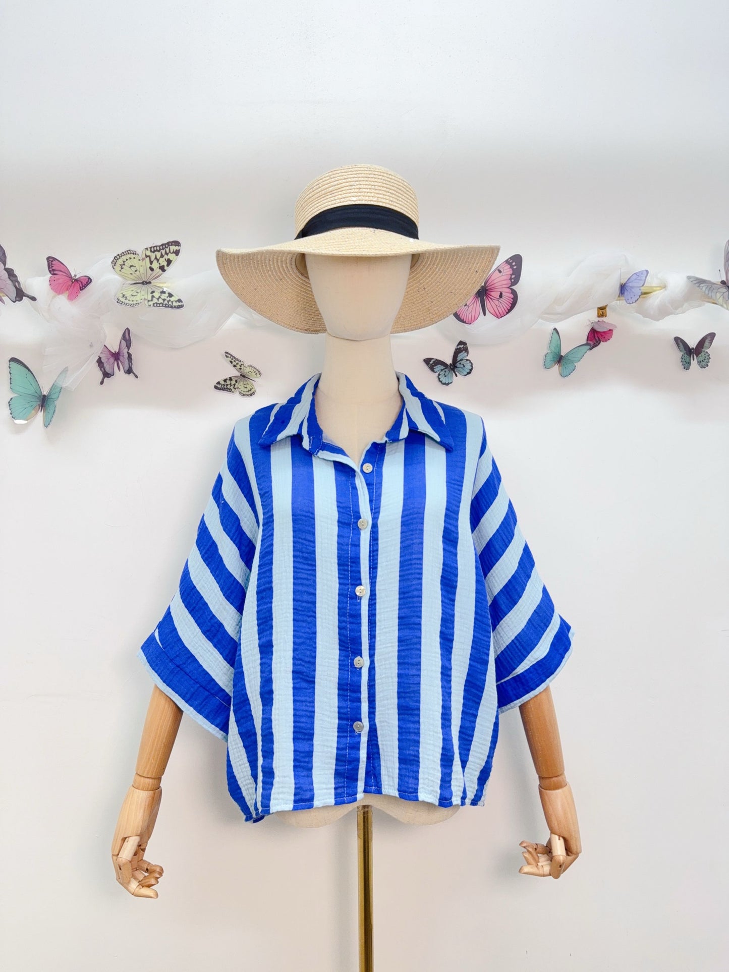 Musselin Bluse Kurzarm Streifen