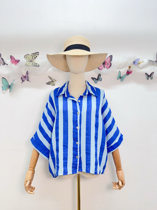 Musselin Bluse Kurzarm Streifen