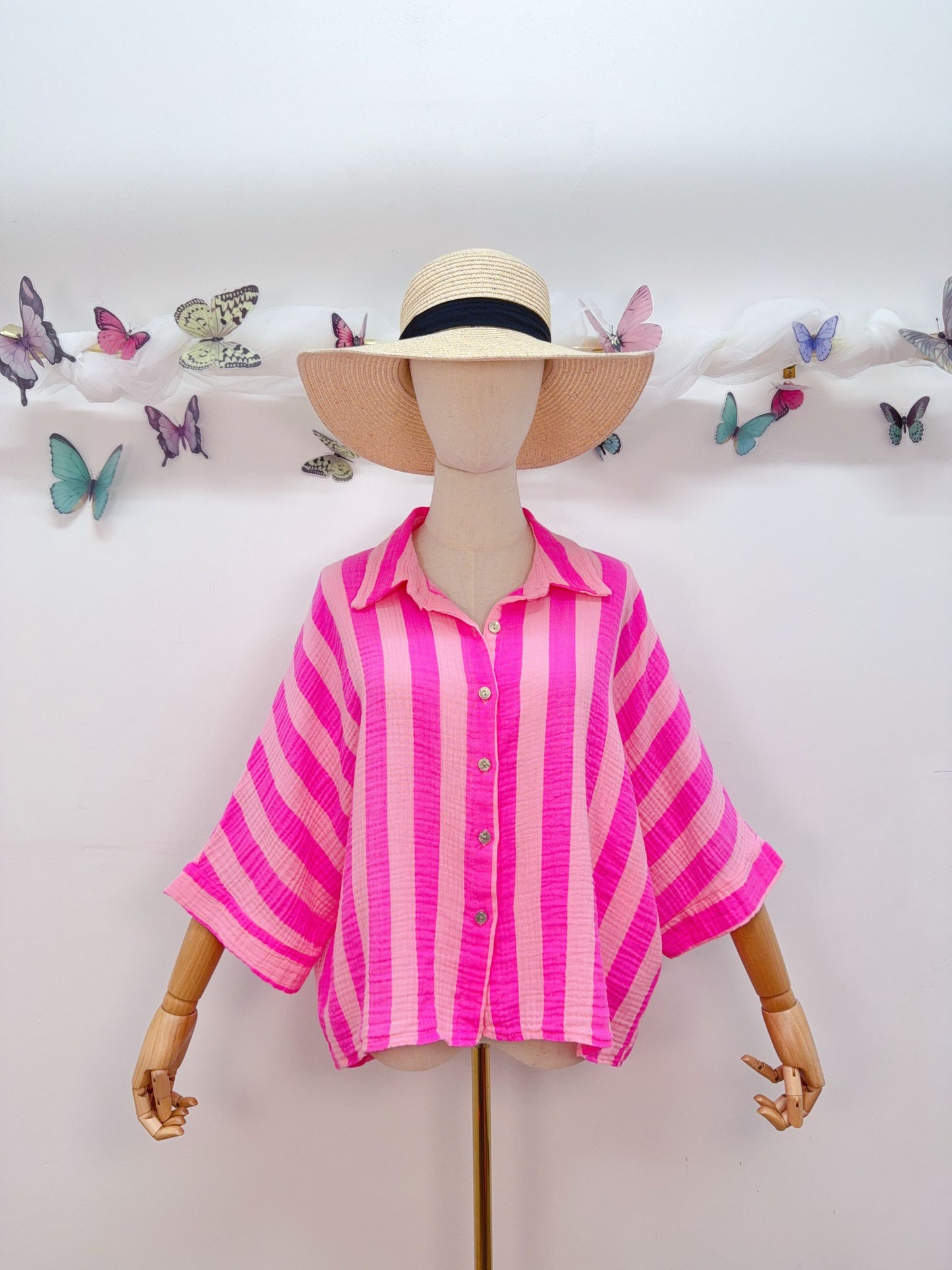 Musselin Bluse Kurzarm Streifen