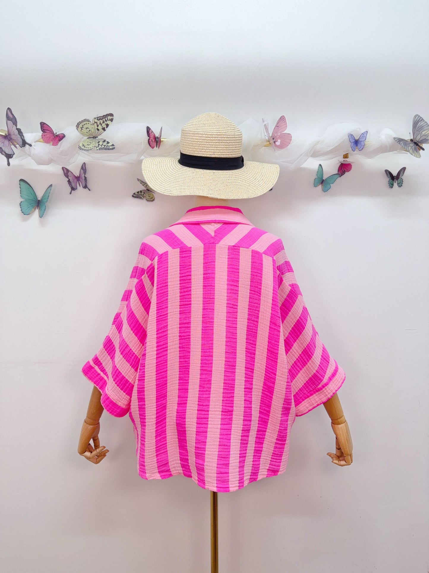 Musselin Bluse Kurzarm Streifen