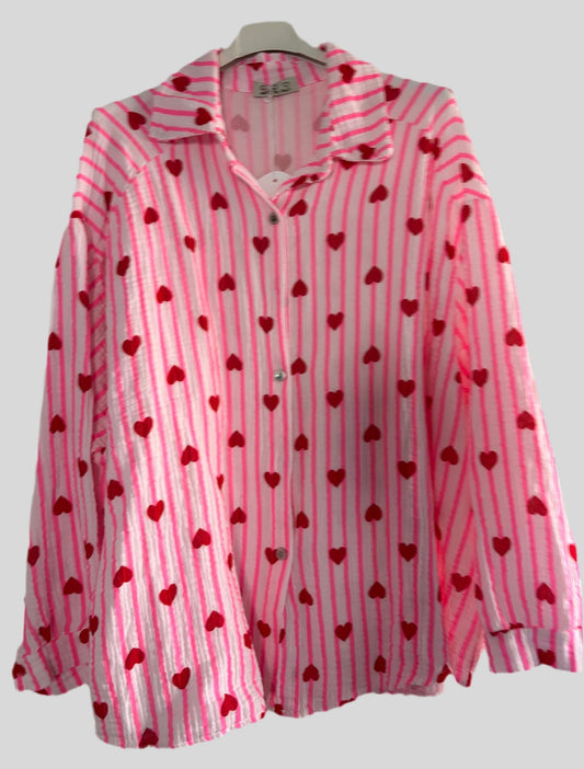 Musselin Bluse Streifen Herzchen