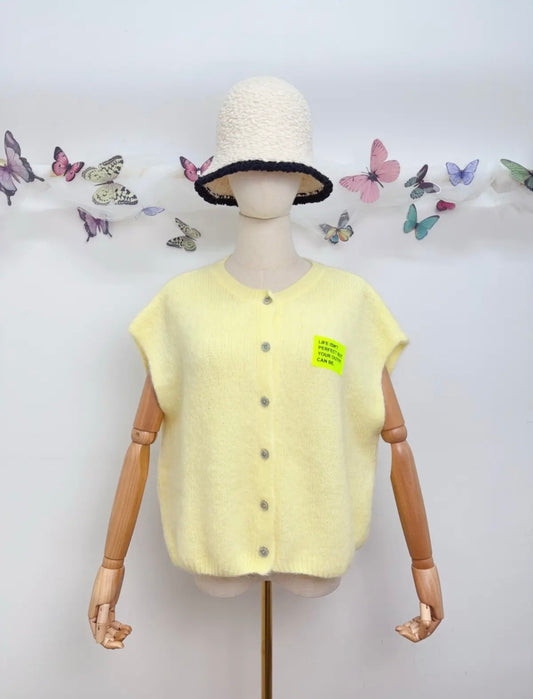 Kurzarm Strickjacke Patch Kid Mohair