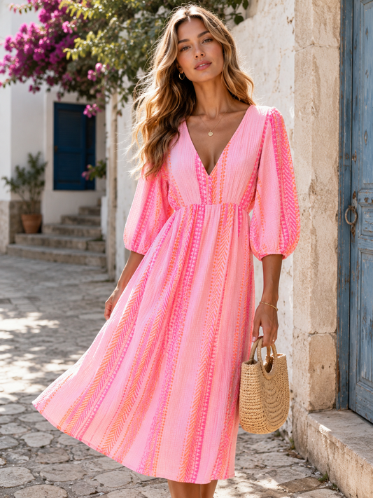 Musselin Kleid Gestreifte Muster