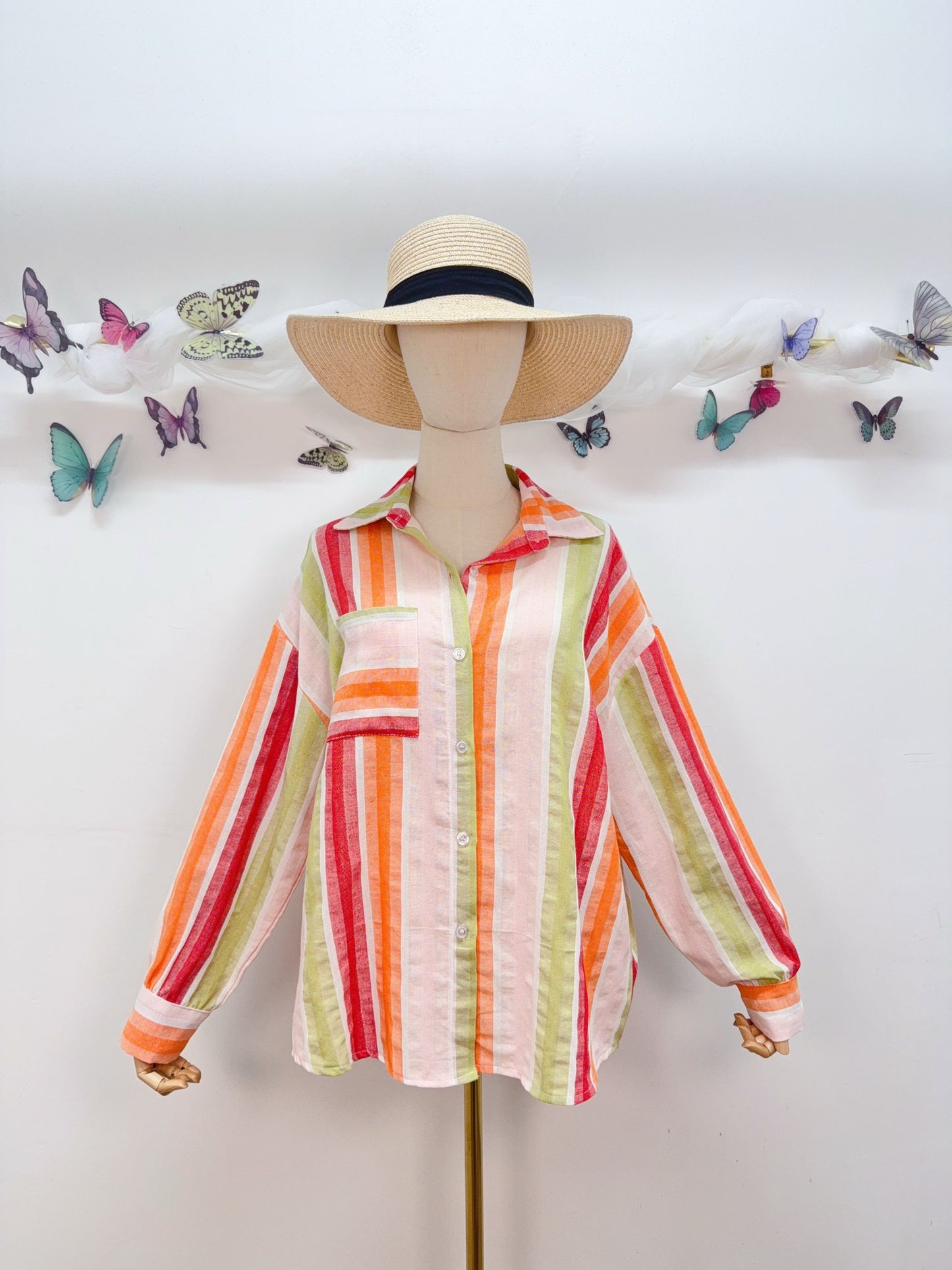 Baumwolle Bluse Streifen Pastell