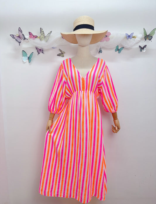 Musselin Kleid Streifen Lang