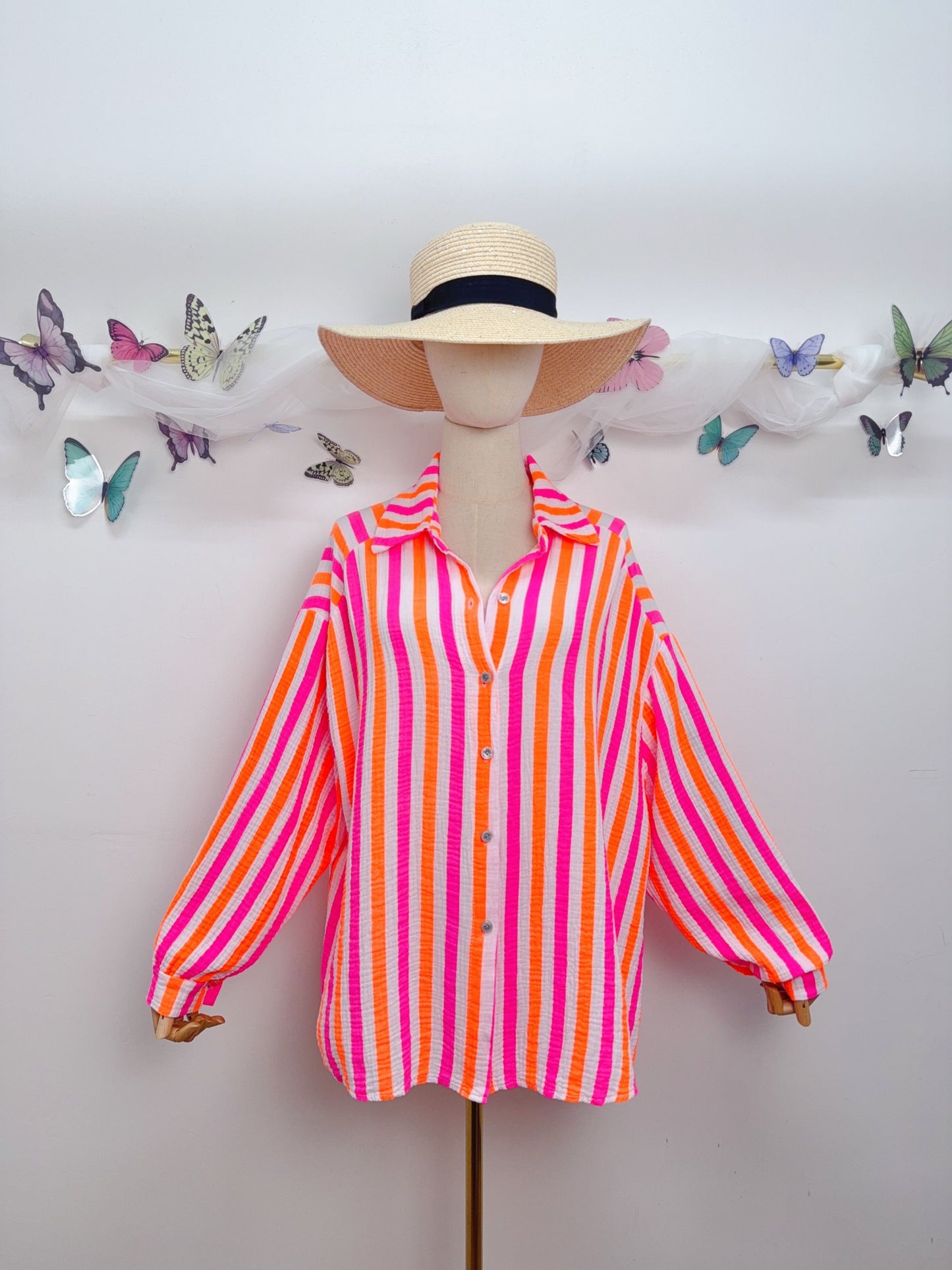 Musselin Bluse Streifen Pinky