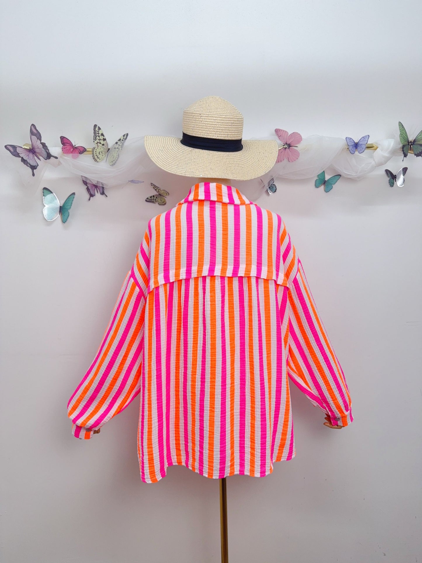 Musselin Bluse Streifen Pinky