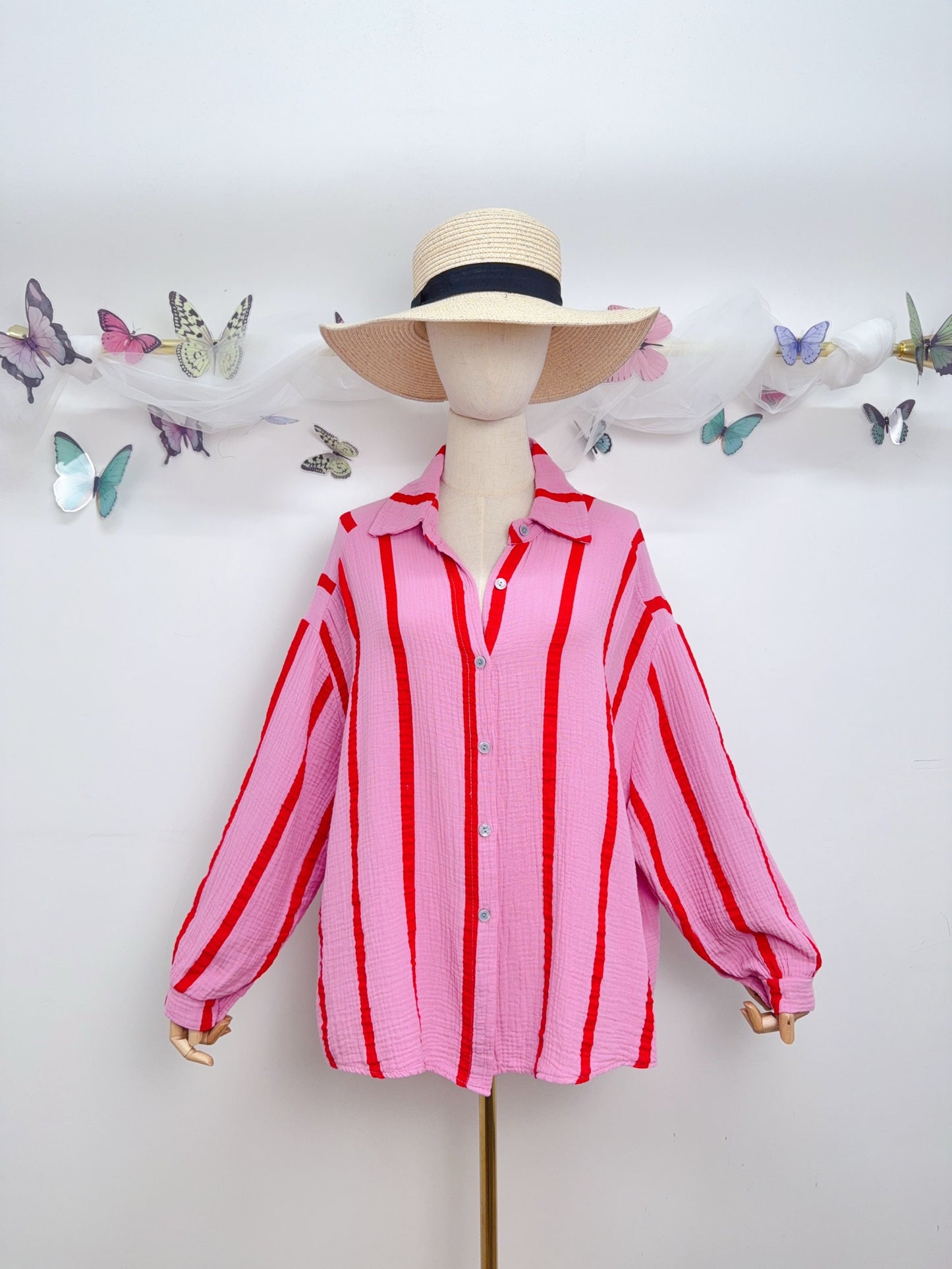 Musselin Bluse Orange Streifen