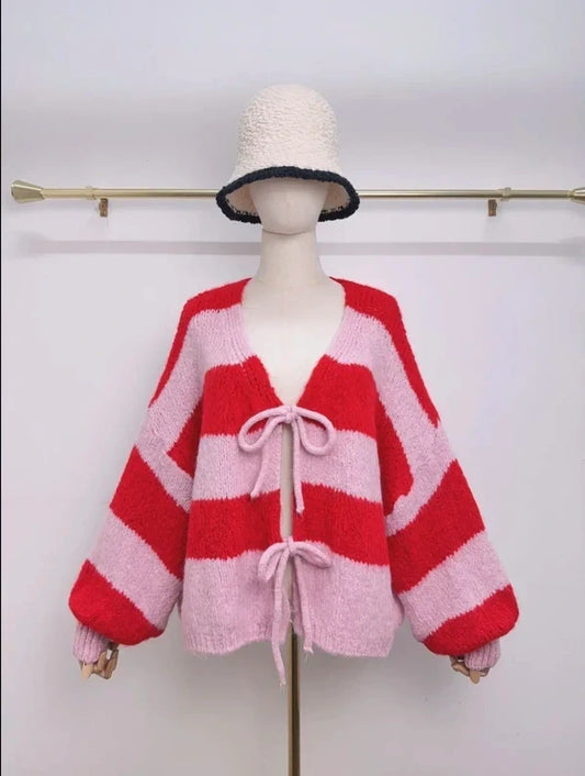 Streifen Strick Cardigan Schleifen