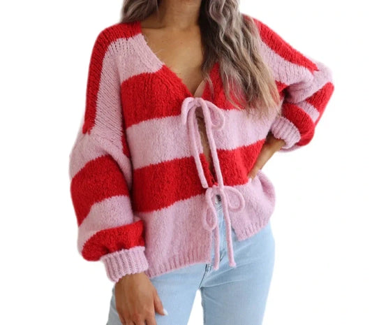 Streifen Strick Cardigan Schleifen