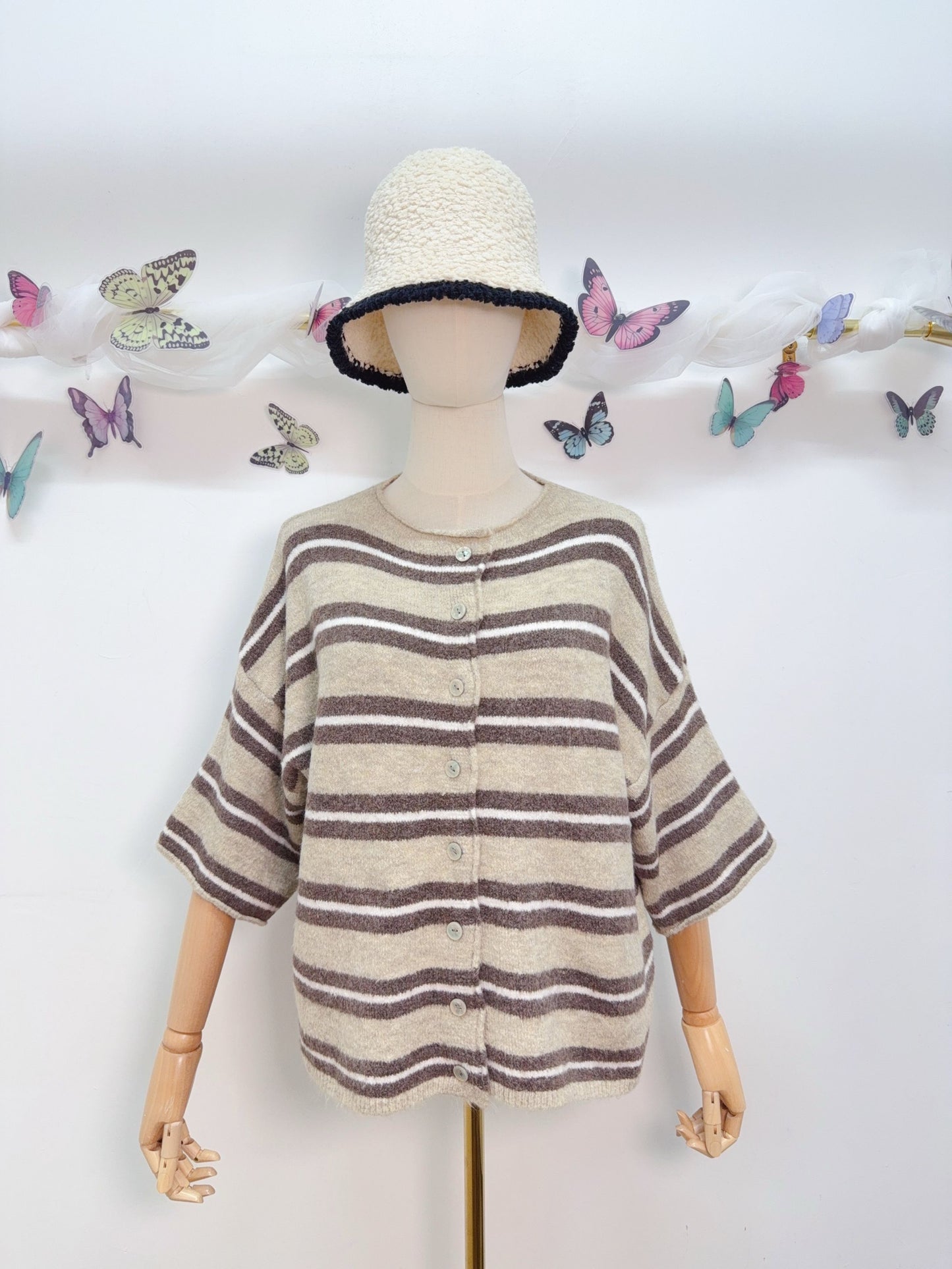 Strickpullover Kurzarm Gestreift
