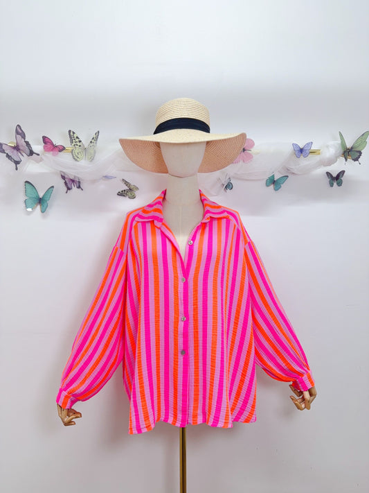 Musselin Bluse Streifen Pinky