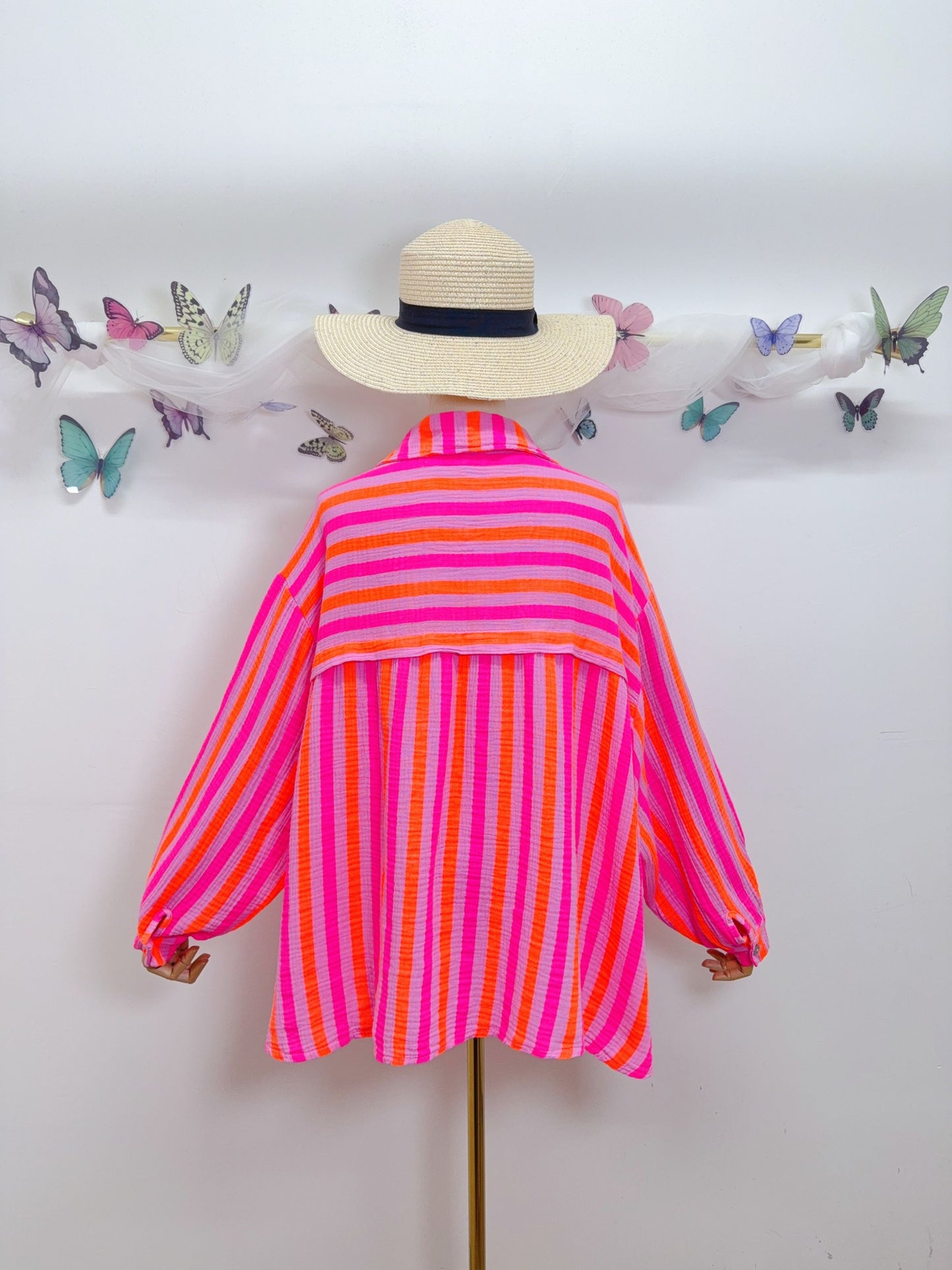 Musselin Bluse Streifen Pinky