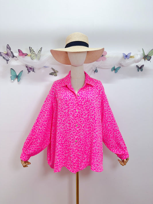 Leo Musselin Bluse Neon Pink