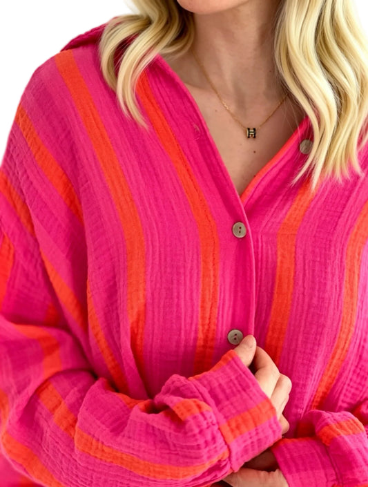 Musselin Bluse Orange Streifen