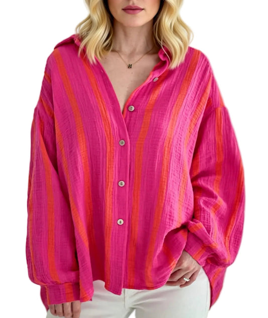 Musselin Bluse Orange Streifen