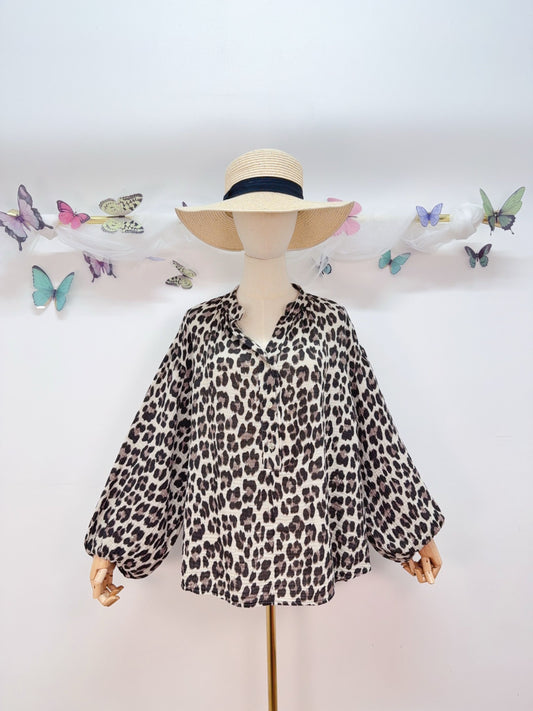 Leo Musselin Bluse Stehkragen