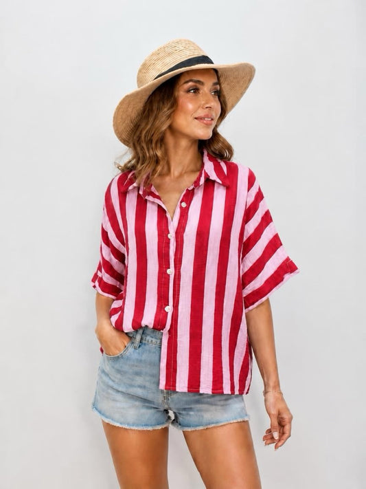 Musselin Bluse Kurzarm Streifen